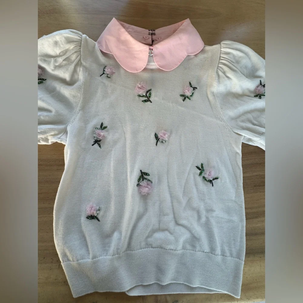 Alice + Olivia White Blouse with Pink Collar - Picture 4 of 6